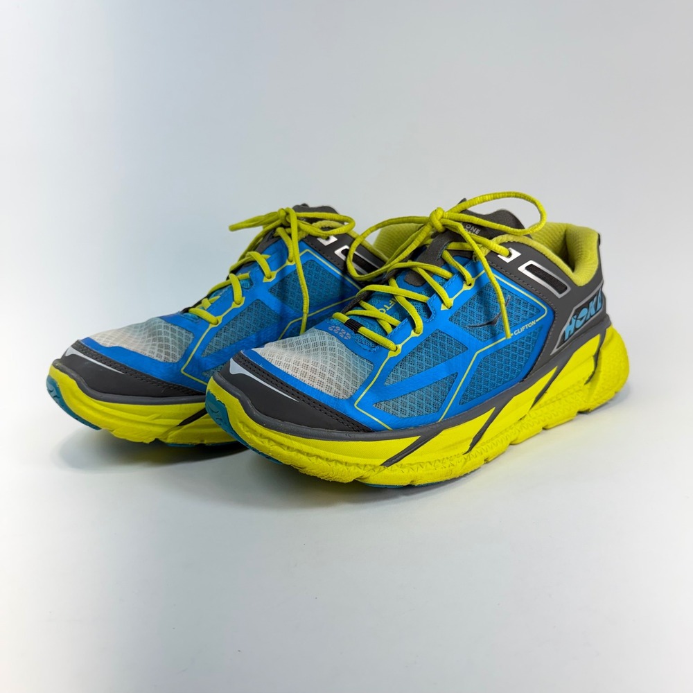 Hoka One One Clifton 1 Mens Blue Yellow Running Shoes 1101943 CCGRY Size 10.5